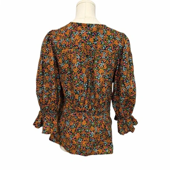 Free People Navy Combo I Found You Floral Print Blouse XL Boho Peasant Cotton - Picture 5 of 14